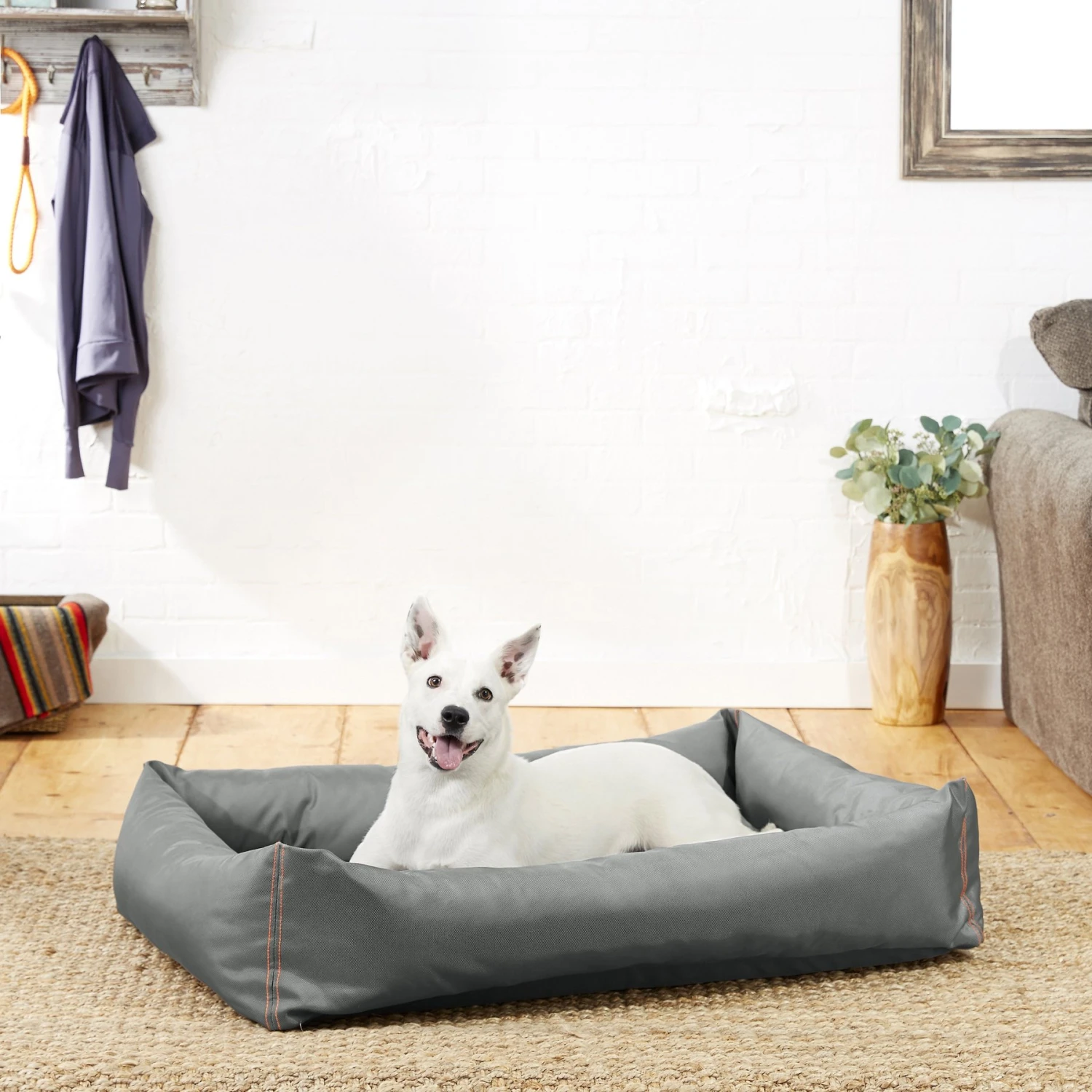 Frisco Rectangular Bolster Dog Bed W/Removable Cover, Dark Gray 1 Frisco Rectangular Bolster Dog Bed W/Removable Cover, Dark Gray