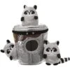 Frisco Trash Can & Raccoons Hide & Seek Puzzle Plush Squeaky Dog Toy