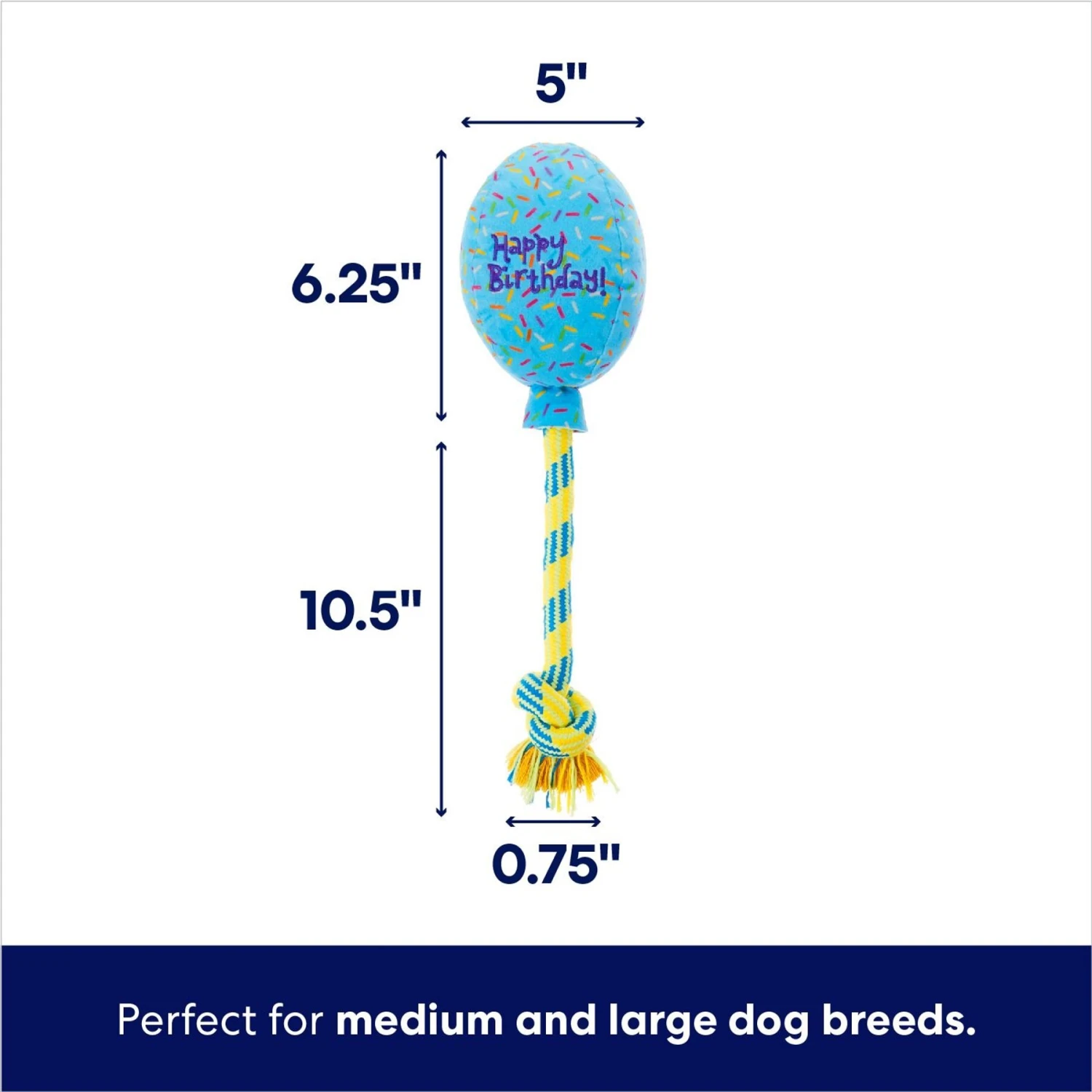 Frisco Birthday Balloon Plush With Rope Squeaky Dog Toy 2 Frisco Birthday Balloon Plush With Rope Squeaky Dog Toy - Image 2