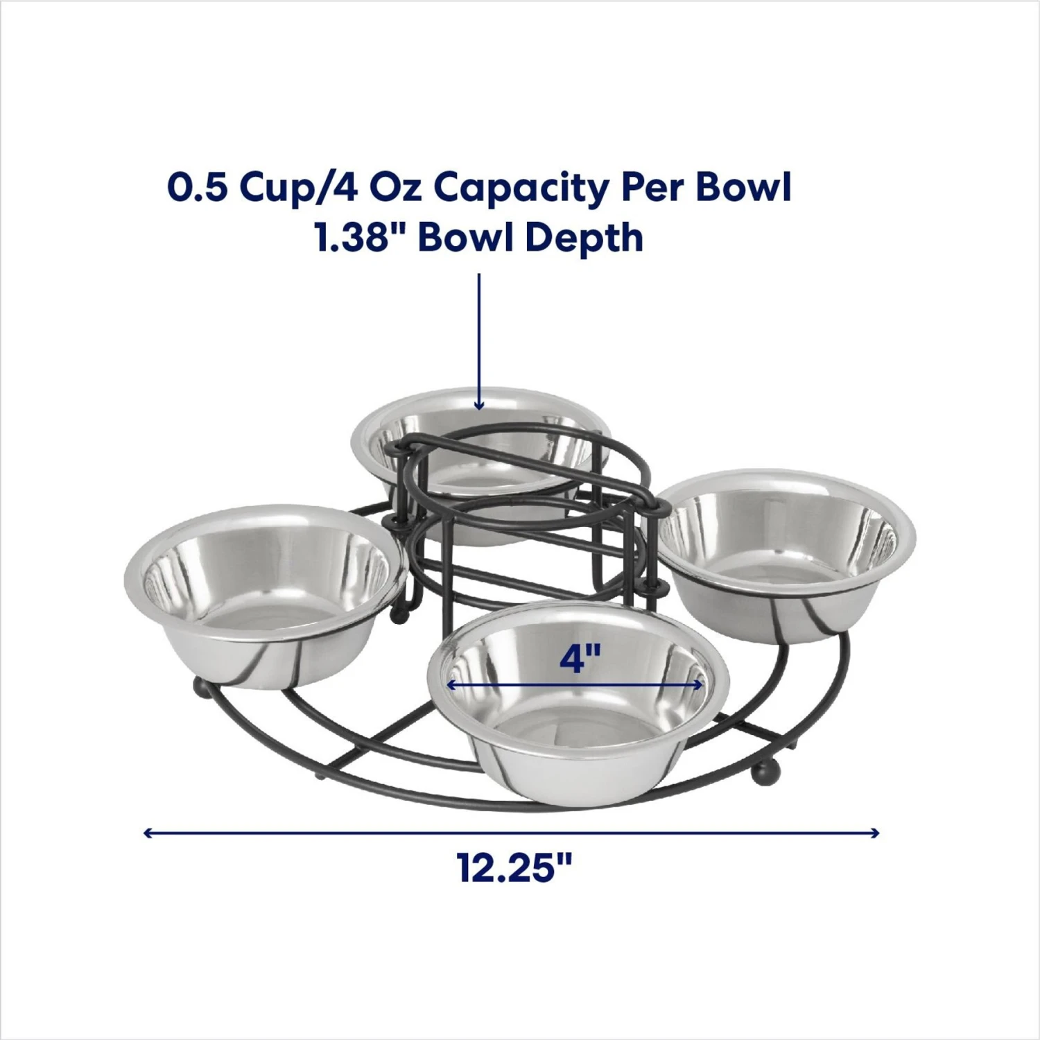 Frisco Multi Pet Feeding 4-Bowls Stainless Steel Dog & Cat Bowls, 0.5 Cup 2 Frisco Multi Pet Feeding 4-Bowls Stainless Steel Dog & Cat Bowls, 0.5 Cup - Image 2