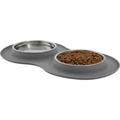 Frisco Double Stainless Steel Pet Bowl With Silicone Mat 10 Frisco Double Stainless Steel Pet Bowl With Silicone Mat -Paws Joy Outlet Store 215986 PT2. AC SS1800 V1591020064