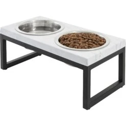 Frisco Marble Print Stainless Steel Double Elevated Dog Bowl -Paws Joy Outlet Store 216017 PT2. AC SS1800 V1591020395