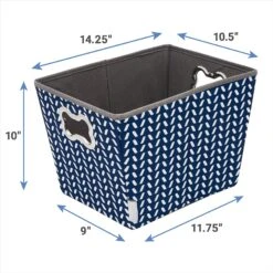 Frisco Rectangle Collapsible Pet Toy Storage Bin, Navy Herringbone -Paws Joy Outlet Store 250574 PT2. AC SS1800 V1613772984