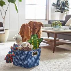 Frisco Rectangle Collapsible Pet Toy Storage Bin, Navy Herringbone -Paws Joy Outlet Store 250574 PT3. AC SS1800 V1615572218
