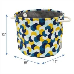 Frisco Round Collapsible Pet Toy Storage Bin, Yellow Geometric -Paws Joy Outlet Store 250587 PT2. AC SS1800 V1613774811
