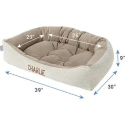 Frisco Rectangular Personalized Bolster Dog Bed W/Removable Cover, Beige, X-Large -Paws Joy Outlet Store 252615 PT2. AC SS1800 V1605140223