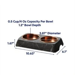 Frisco Copper Stainless Steel Double Dog & Cat Bowls With Black Marble Stand -Paws Joy Outlet Store 253058 PT1. AC SS1800 V1685732020