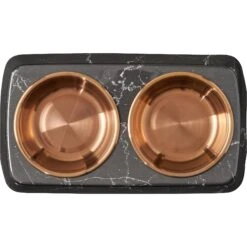 Frisco Copper Stainless Steel Double Dog & Cat Bowls With Black Marble Stand -Paws Joy Outlet Store 253058 PT4. AC SS1800 V1616595761