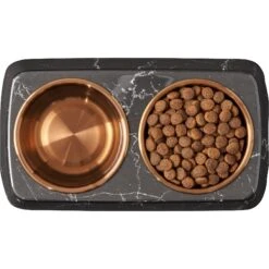 Frisco Copper Stainless Steel Double Dog & Cat Bowls With Black Marble Stand -Paws Joy Outlet Store 253058 PT5. AC SS1800 V1616595394
