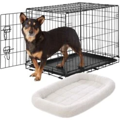 Frisco Fold & Carry Single Door Collapsible Wire Dog Crate & Frisco Quilted Dog Crate Mat