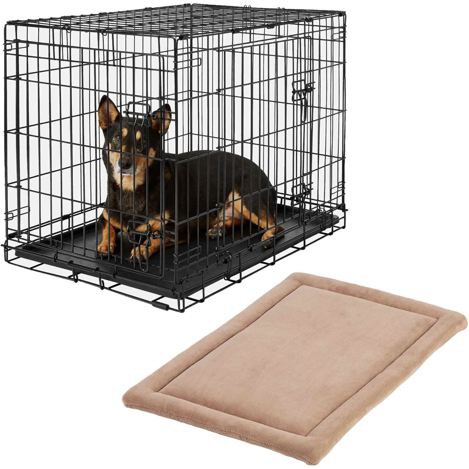 Frisco Heavy Duty Fold & Carry Double Door Collapsible Wire Dog Crate & Frisco Micro Terry Dog Crate Mat 1 Frisco Heavy Duty Fold & Carry Double Door Collapsible Wire Dog Crate & Frisco Micro Terry Dog Crate Mat