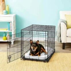 Frisco Heavy Duty Fold & Carry Single Door Collapsible Wire Dog Crate & Frisco Quilted Dog Crate Mat -Paws Joy Outlet Store 255551 PT2. AC SS1800 V1604096511