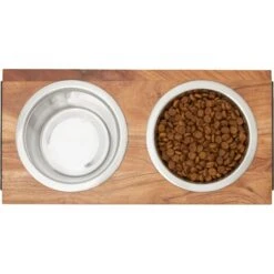 Frisco Wood Elevated Non-Skid Stainless Steel Double Diner Dog & Cat Bowl -Paws Joy Outlet Store 257143 PT2. AC SS1800 V1615310833