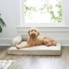 Frisco Faux Linen Corner Personalized Bolster Dog Bed W/Removable Cover