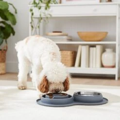 Frisco Silicone Stainless Steel Double Diner Slow Feeder Dog & Cat Bowl, Grey, 3 Cup -Paws Joy Outlet Store 277549 PT2. AC SS1800 V1630346823