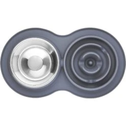 Frisco Silicone Stainless Steel Double Diner Slow Feeder Dog & Cat Bowl, Grey, 3 Cup -Paws Joy Outlet Store 277549 PT4. AC SS1800 V1627935299