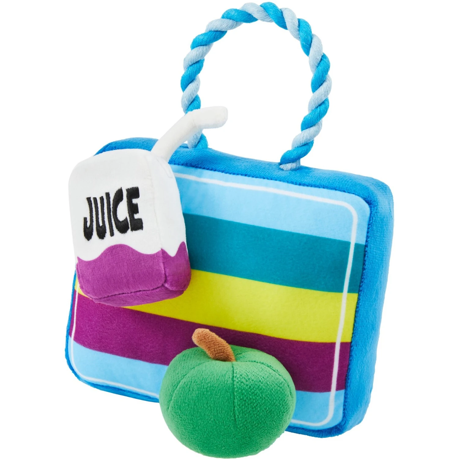 Frisco Back To School Lunchbox With Juice & Apple Plush With Rope Squeaky Dog Toy 1 Frisco Back To School Lunchbox With Juice & Apple Plush With Rope Squeaky Dog Toy