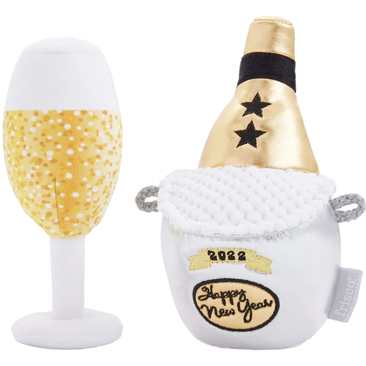 Frisco New Year's Eve Champagne & Flute Plush Squeaky Dog Toy 1 Frisco New Year's Eve Champagne & Flute Plush Squeaky Dog Toy