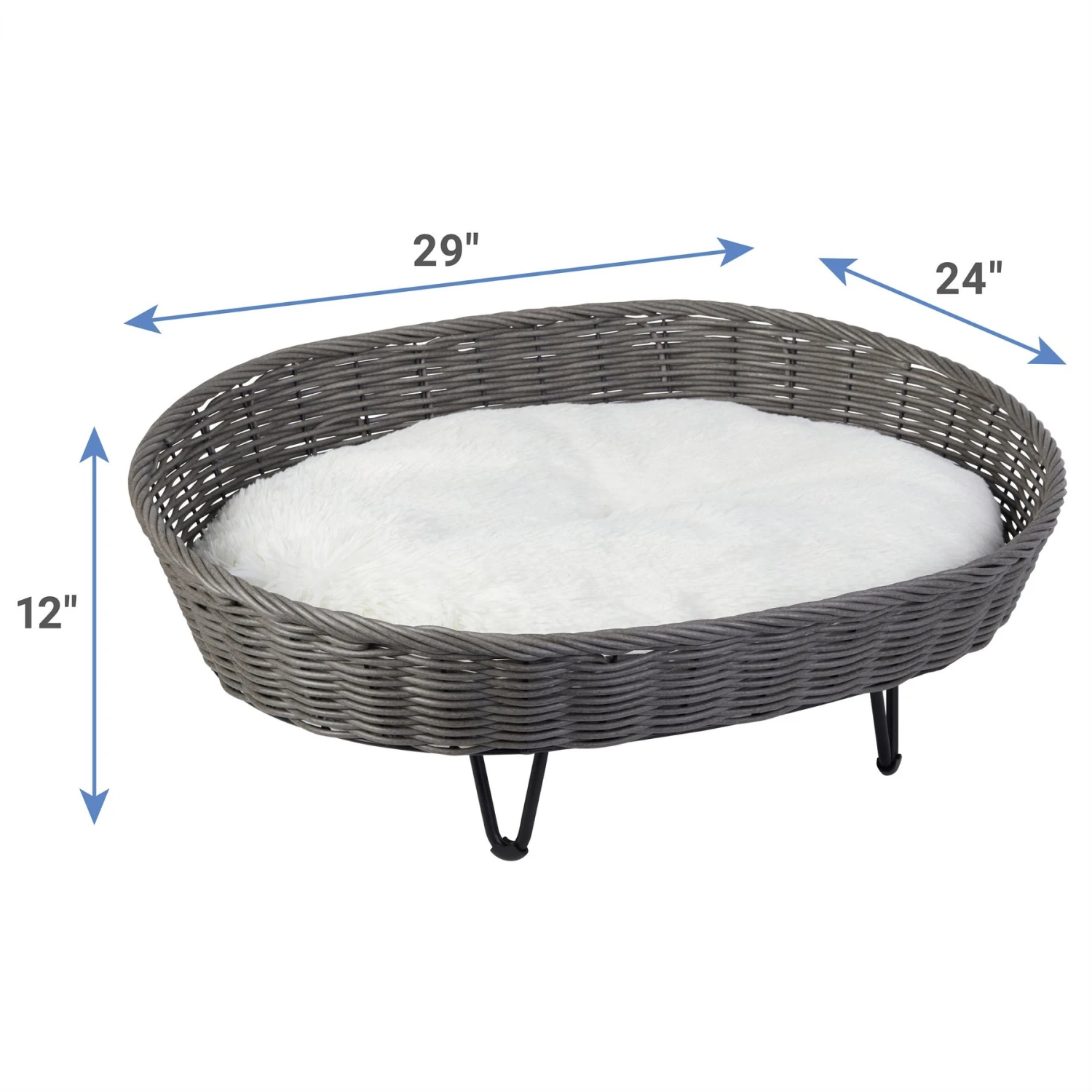 Frisco Elevated Rectangle Wicker Dog & Cat Bed With Eyelash Faux Fur Cushion 2 Frisco Elevated Rectangle Wicker Dog & Cat Bed With Eyelash Faux Fur Cushion - Image 2