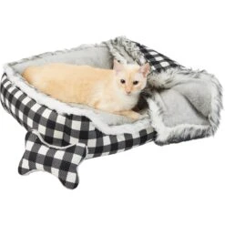 Frisco Buffalo Check Cuddler Pet Bed & Gift Set, Black & White -Paws Joy Outlet Store 299397 PT2. AC SS1800 V1639093612