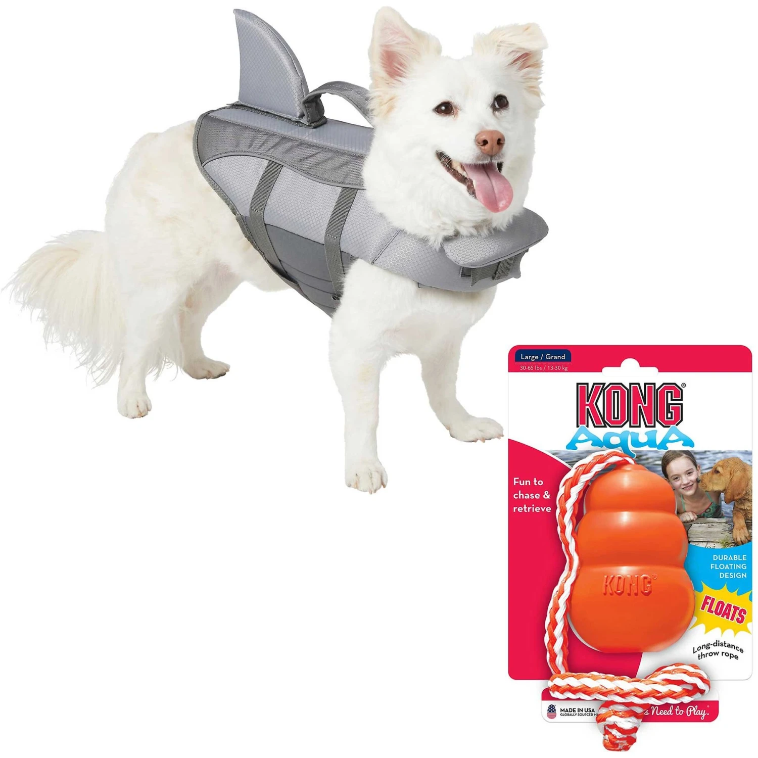 Frisco Shark Dog Life Jacket & KONG Aqua Dog Toy 1 Frisco Shark Dog Life Jacket & KONG Aqua Dog Toy