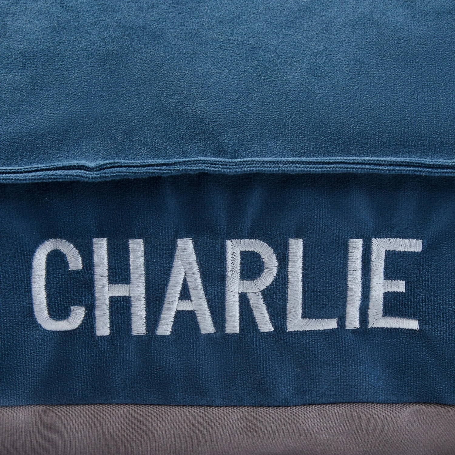 Frisco Personalized Navy Bolstered Bed With Navy Check Bolster 4 Frisco Personalized Navy Bolstered Bed With Navy Check Bolster - Image 4