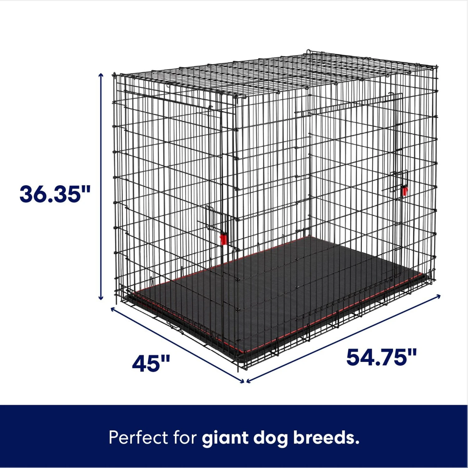 Frisco XX-Large Heavy Duty Enhanced Lock Double Door Wire Dog Crate, Fold & Carry Wire Dog Crate & Mat Kit, 54" 2 Frisco XX-Large Heavy Duty Enhanced Lock Double Door Wire Dog Crate, Fold & Carry Wire Dog Crate & Mat Kit, 54" - Image 2