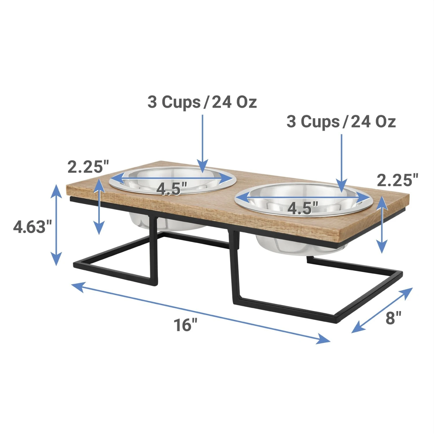 Frisco Premium Wood Elevated Stainless Steel Double Diner Dog & Cat Bowl 2 Frisco Premium Wood Elevated Stainless Steel Double Diner Dog & Cat Bowl - Image 2