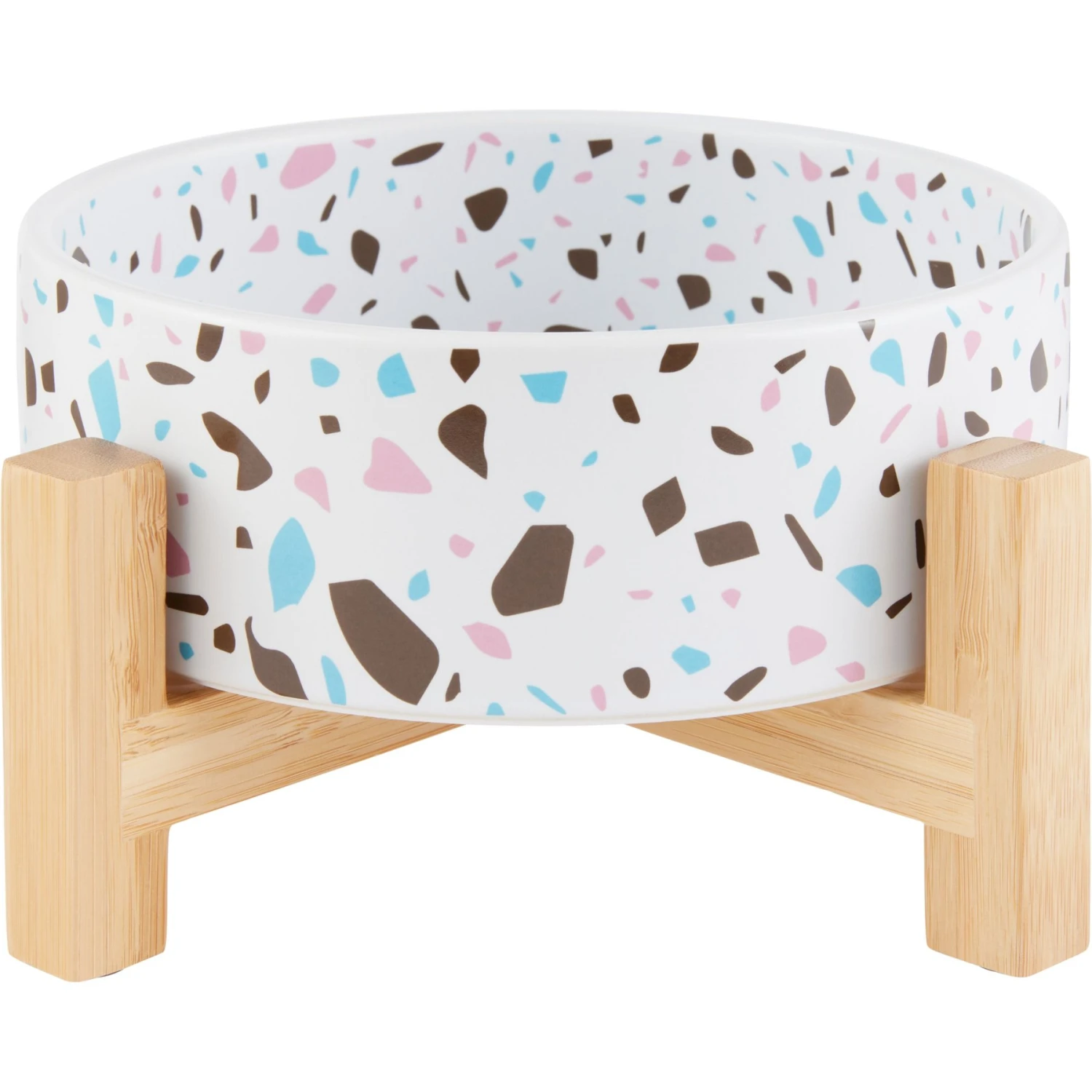 Frisco Elevated Terrazzo Non-skid Ceramic Bowl With Bamboo Stand 1 Frisco Elevated Terrazzo Non-skid Ceramic Bowl With Bamboo Stand