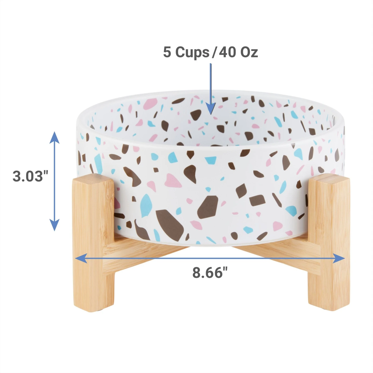 Frisco Elevated Terrazzo Non-skid Ceramic Bowl With Bamboo Stand 2 Frisco Elevated Terrazzo Non-skid Ceramic Bowl With Bamboo Stand - Image 2