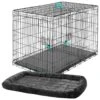 Frisco Heavy Duty Enhanced Lock Double Door Fold & Carry Wire Dog Crate & Mat Kit & MidWest Quiet Time Fleece Dog Crate Mat
